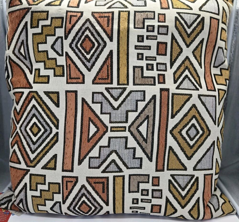 TRIBAL GLOBAL Geometric Pattern Throw Pillow Multicolor 26"x26" Duck Feather ZiP